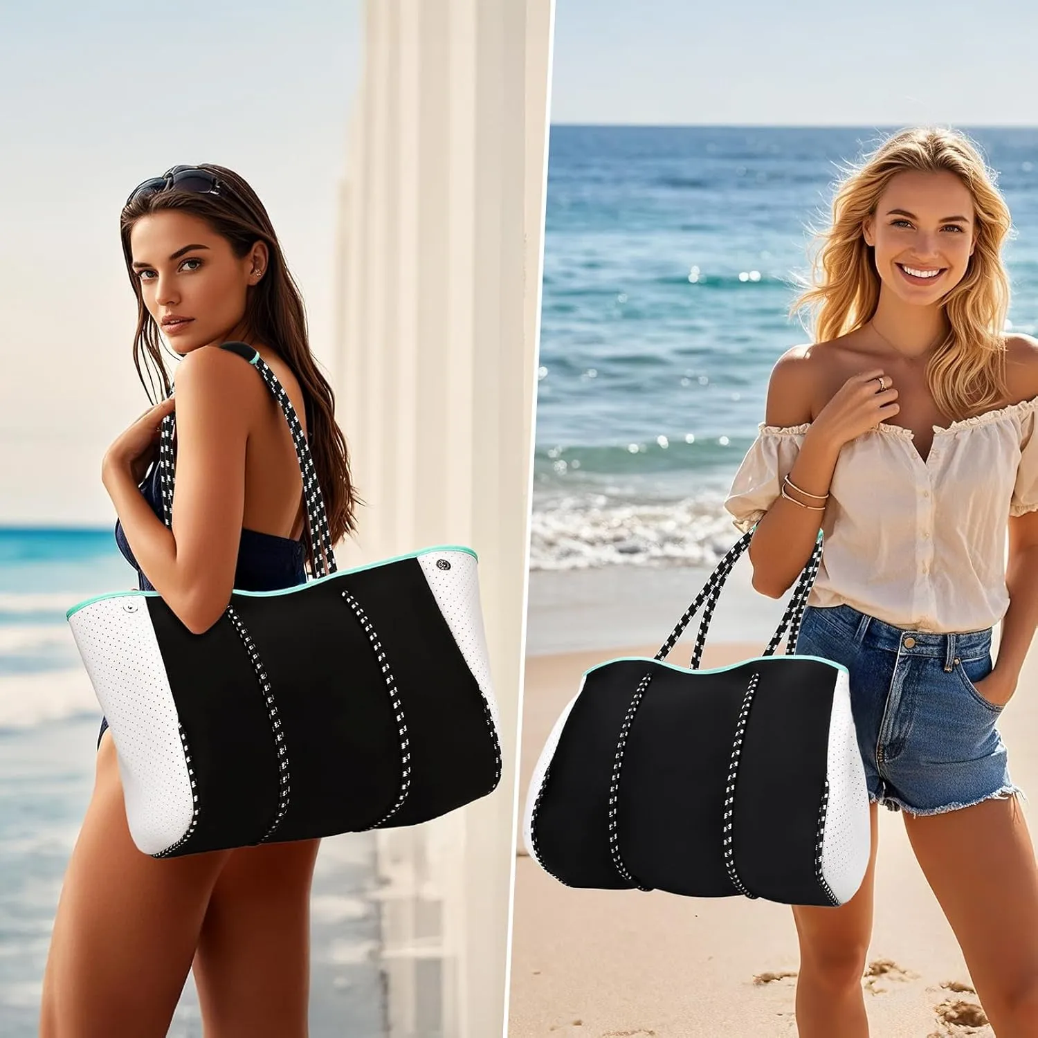 IBFUN Neoprene Bag, Large Multipurpose Beach Bag Neoprene Tote Bag with Inner Pocket for Women/Pool