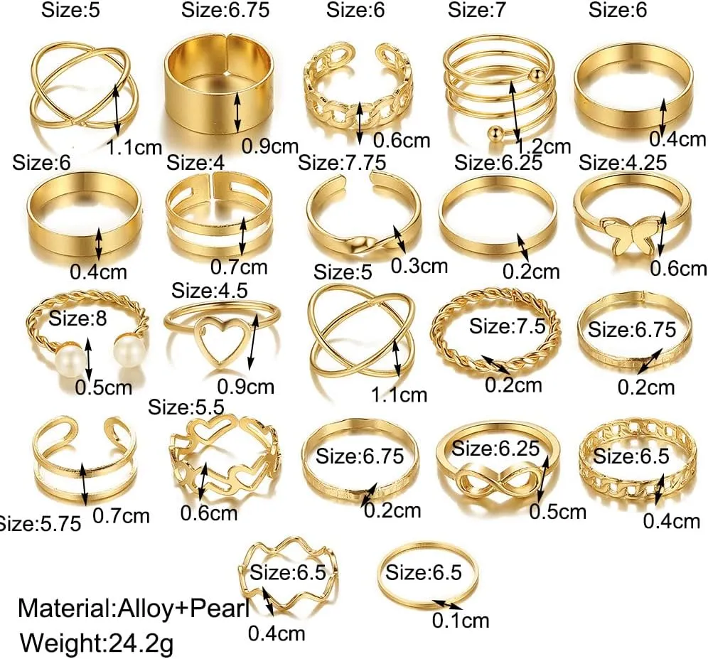 INENIMARTJ Boho Rings for Women Teen Girls,Gold Stacking Rings Set Vintage Knuckle Stackable Moon Star Snake Butterfly Heart Flower Leaf Top Finger Rings