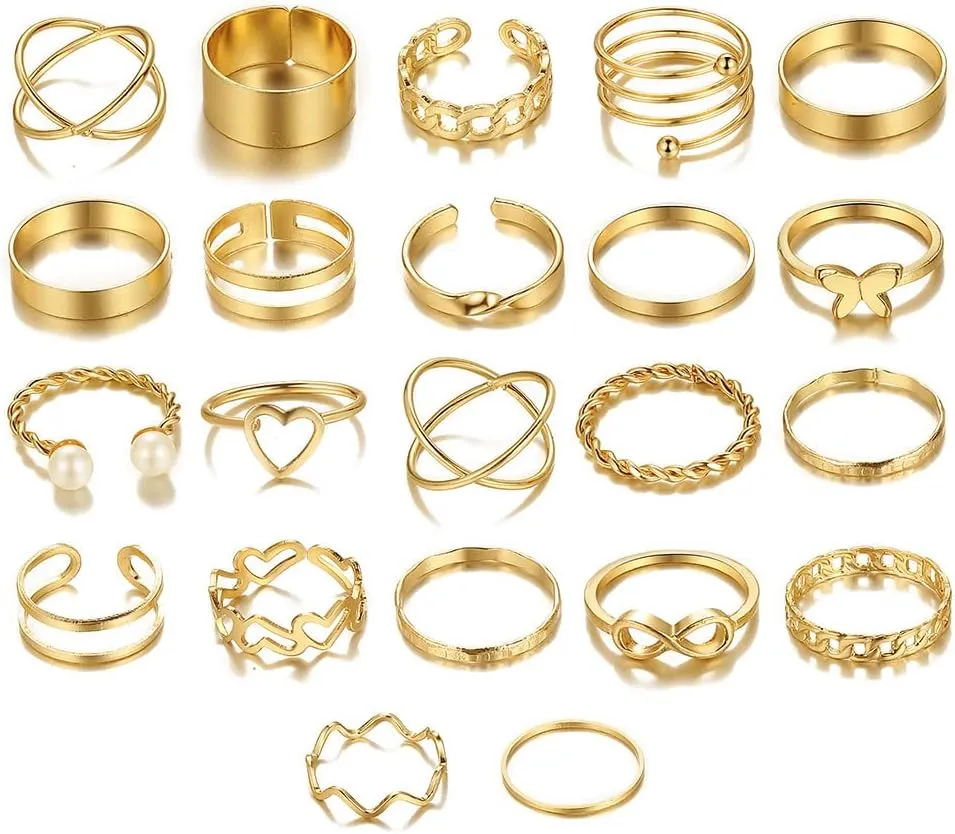 INENIMARTJ Boho Rings for Women Teen Girls,Gold Stacking Rings Set Vintage Knuckle Stackable Moon Star Snake Butterfly Heart Flower Leaf Top Finger Rings