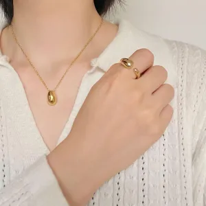 INENIMARTJ Chunky Open Rings for Women Gold Silver Dome Teardrop Rings Stackable Bold Statement Ring Adjustable Simple Thick Band Rings