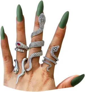 INENIMARTJ Snake Ring Vintage Stackable Snake Serpent Reptile Rings Adjustable Snake Knuckle Ring Set Punk Snake Jewelry for Women