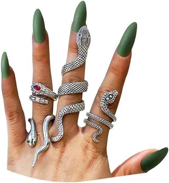 INENIMARTJ Snake Ring Vintage Stackable Snake Serpent Reptile Rings Adjustable Snake Knuckle Ring Set Punk Snake Jewelry for Women