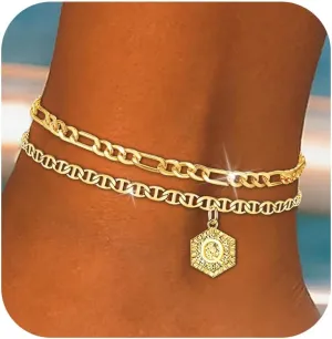 Initial Ankle Bracelets for Women Gold Anklets Summer Beach Vacation Outfits Cuba Paperclip Anklet Dainty Link Chain Ankles Foot Jewelry