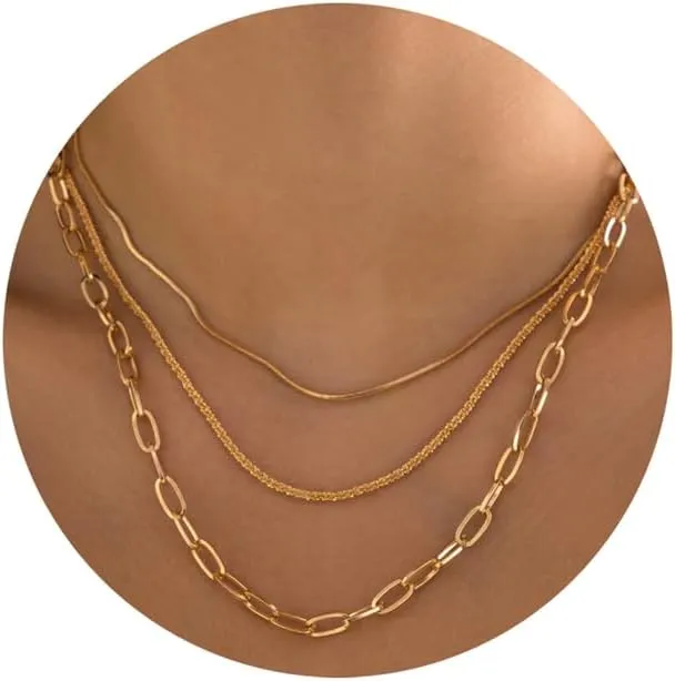 Initial Gold Layered Necklaces for Women Dainty 14K Gold Filled Chain Necklace Layered Chunky Gold Necklaces Cuban Pearl Fashion Pendant Necklaces Trendy Jewelry Set Simple Girls Jewelry Gifts