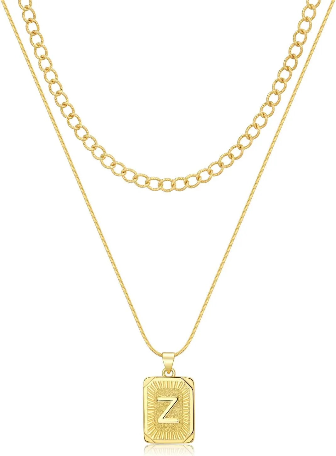 Initial Necklaces for Women 14K Gold Plated Letter Necklace Square Pendant Layered Gold Choker Necklaces Trendy Jewelry Z