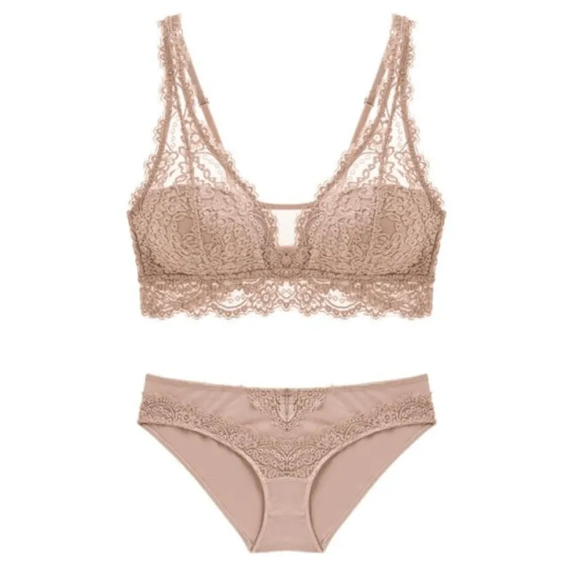 Jacquard Lace Push-Up Bra  Comfortable Breathable Lace Bra Set