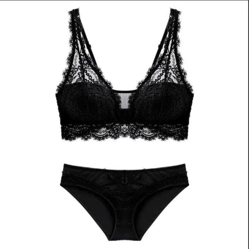 Jacquard Lace Push-Up Bra  Comfortable Breathable Lace Bra Set