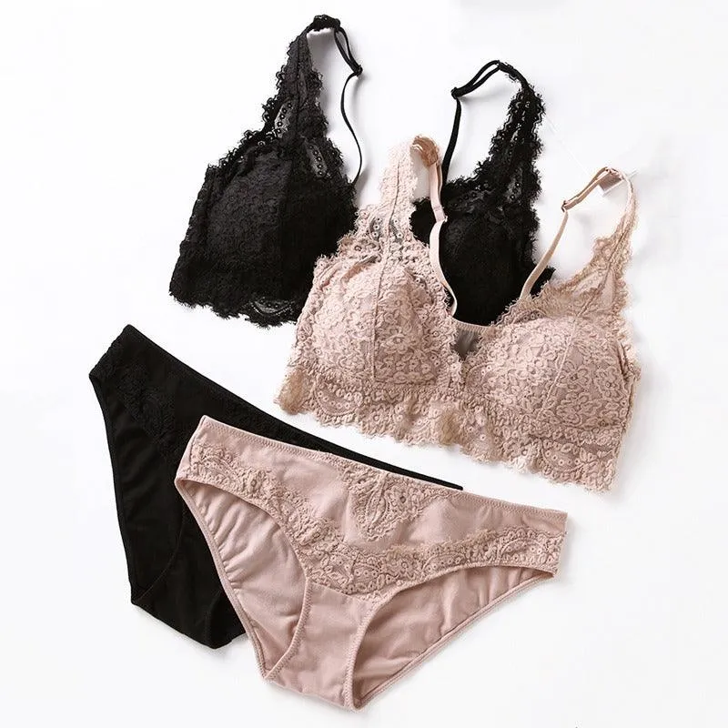Jacquard Lace Push-Up Bra  Comfortable Breathable Lace Bra Set