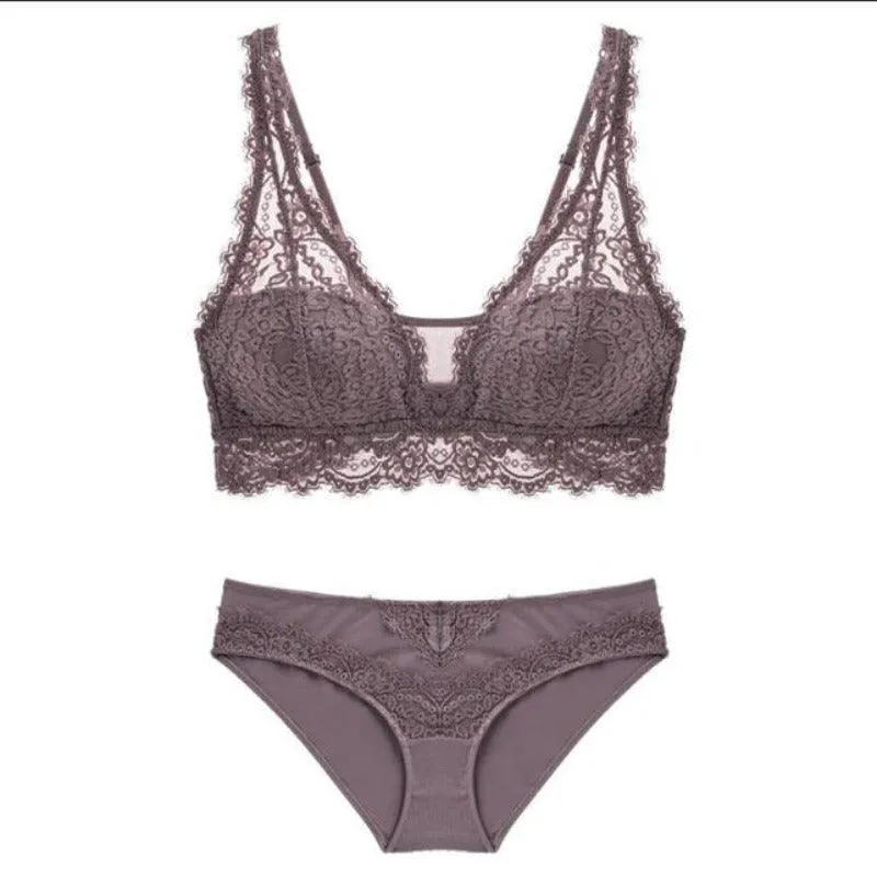 Jacquard Lace Push-Up Bra  Comfortable Breathable Lace Bra Set