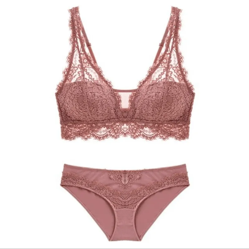 Jacquard Lace Push-Up Bra  Comfortable Breathable Lace Bra Set