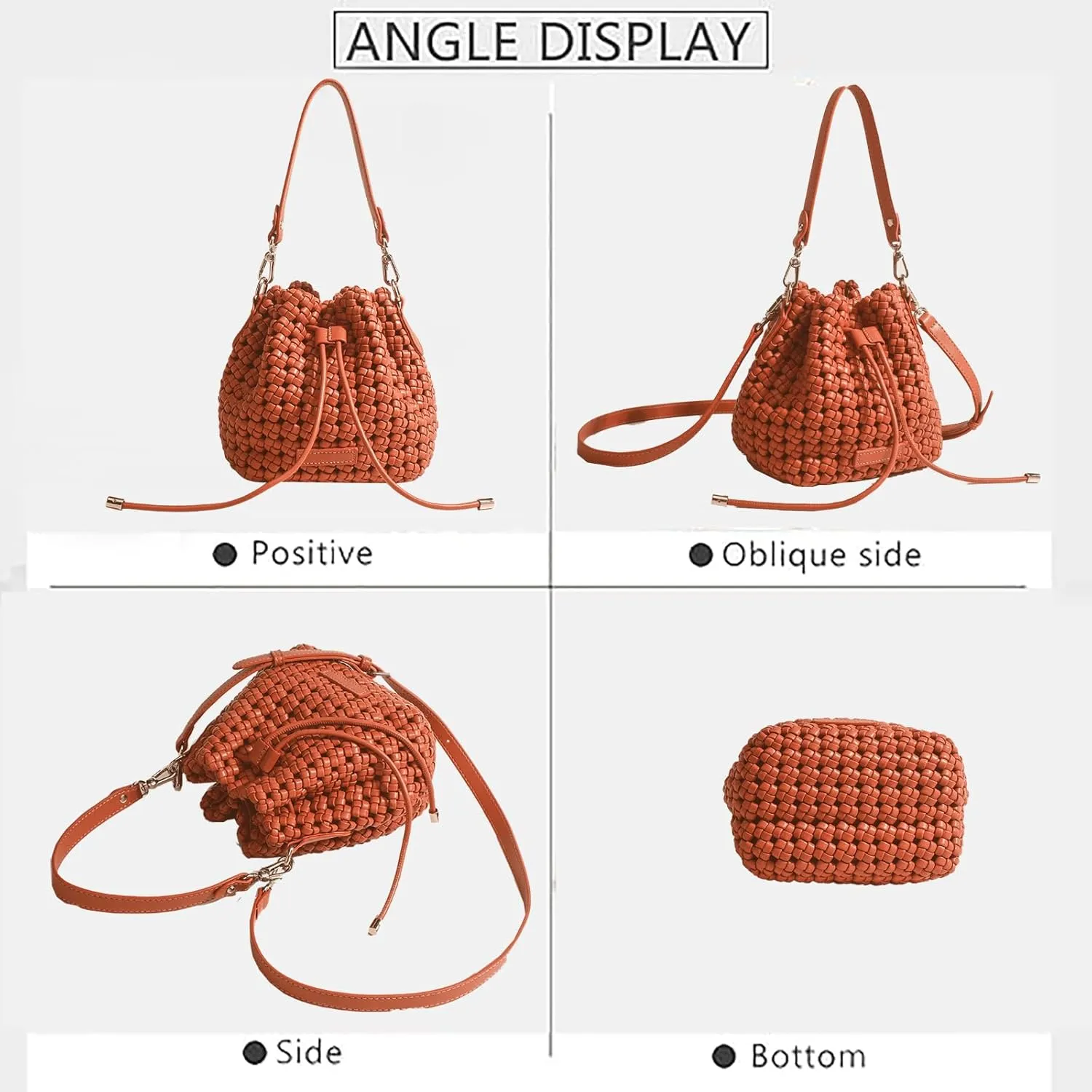 JINMANXUE Fashion Hollow Bucket Tote Bag For Women, Crossbody Female Handbag Woven Silk bag Leisure Leather Shoulder Bag
