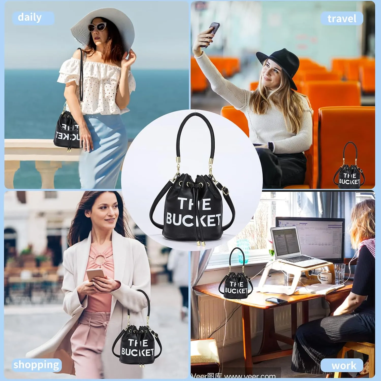 JQAliMOVV Mini Leather Bucket Bags for Women Drawstring Bucket Purse Crossbody Handbags Hobo Bag