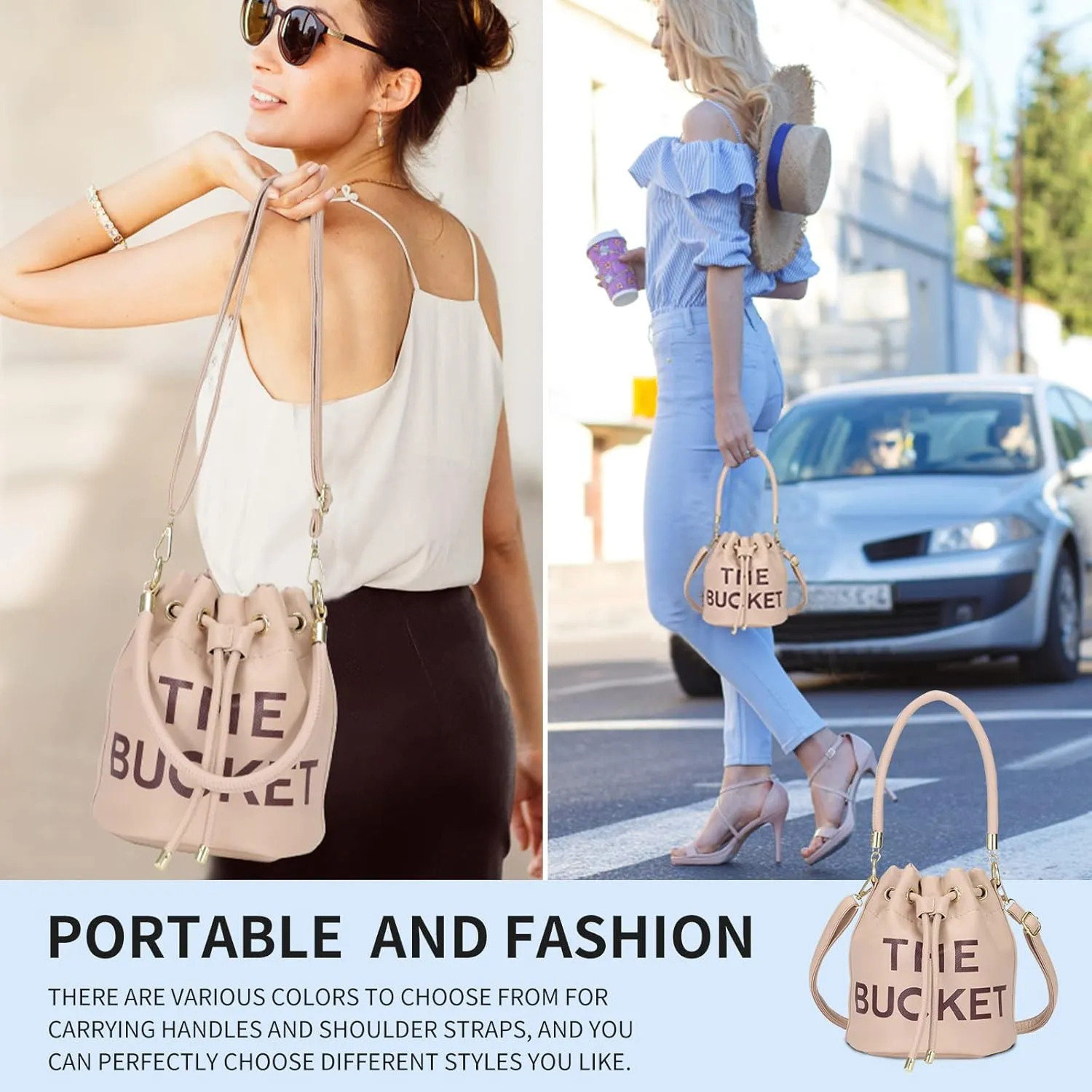 JQAliMOVV Mini Leather Bucket Bags for Women Drawstring Bucket Purse Crossbody Handbags Hobo Bag