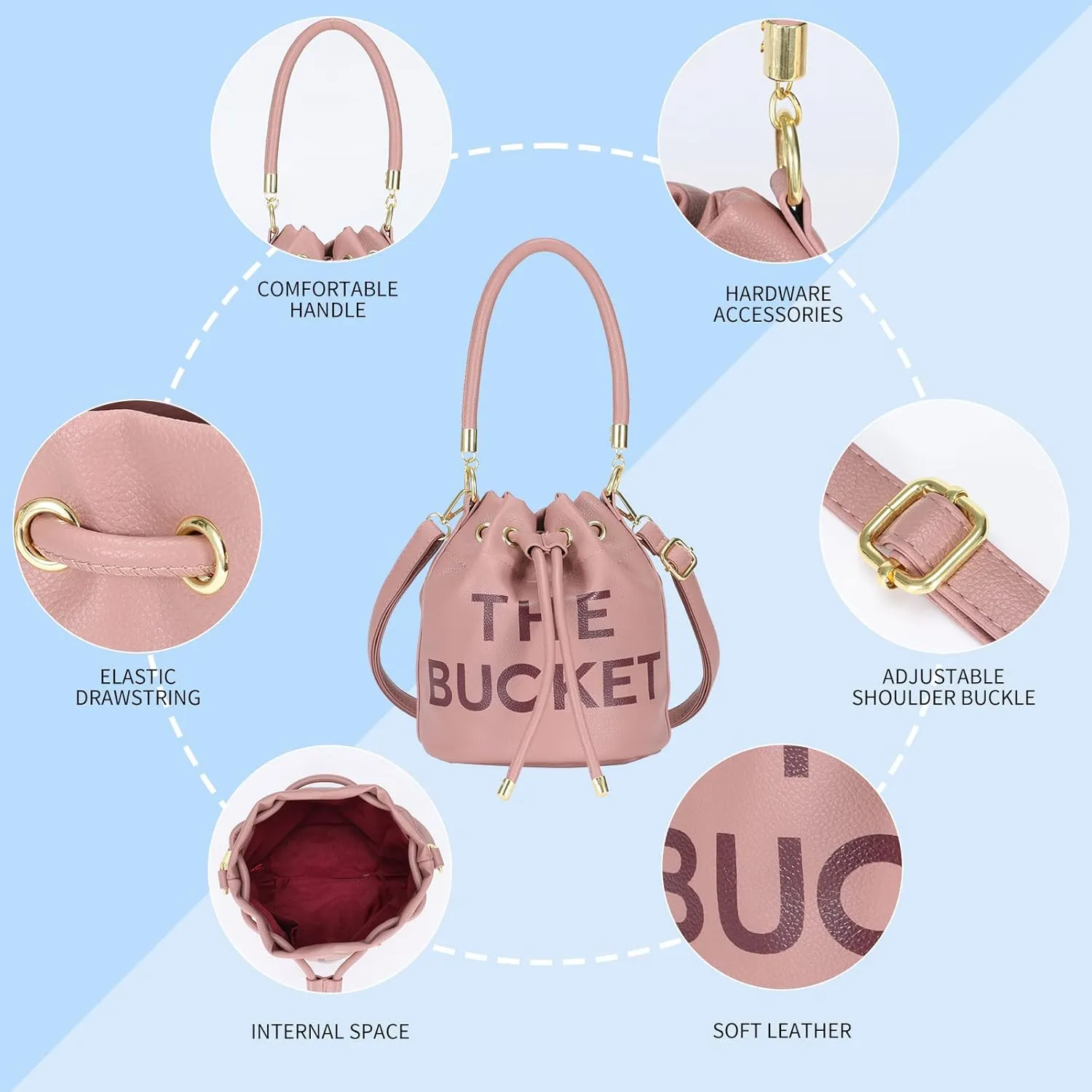 JQAliMOVV Mini Leather Bucket Bags for Women Drawstring Bucket Purse Crossbody Handbags Hobo Bag