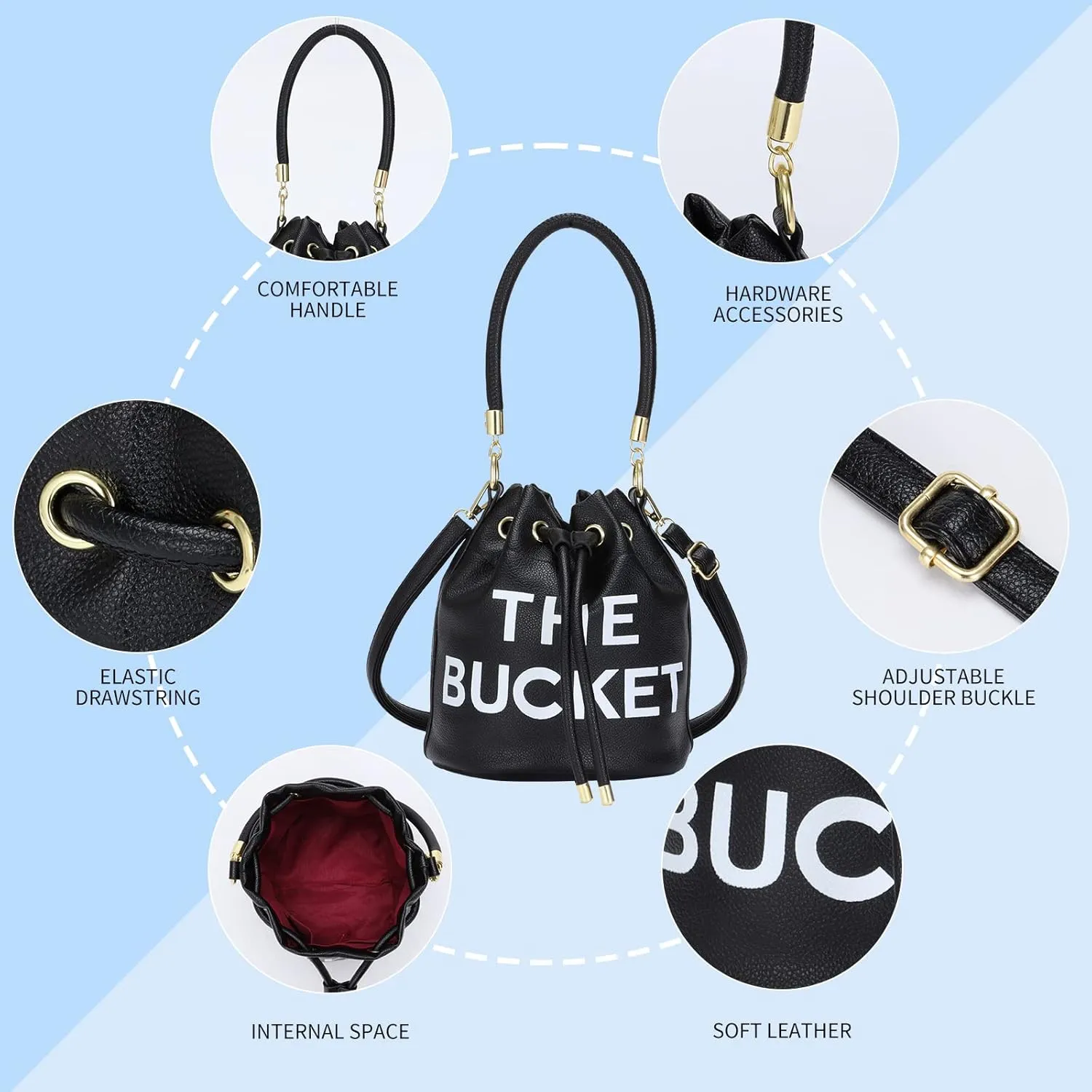 JQAliMOVV Mini Leather Bucket Bags for Women Drawstring Bucket Purse Crossbody Handbags Hobo Bag
