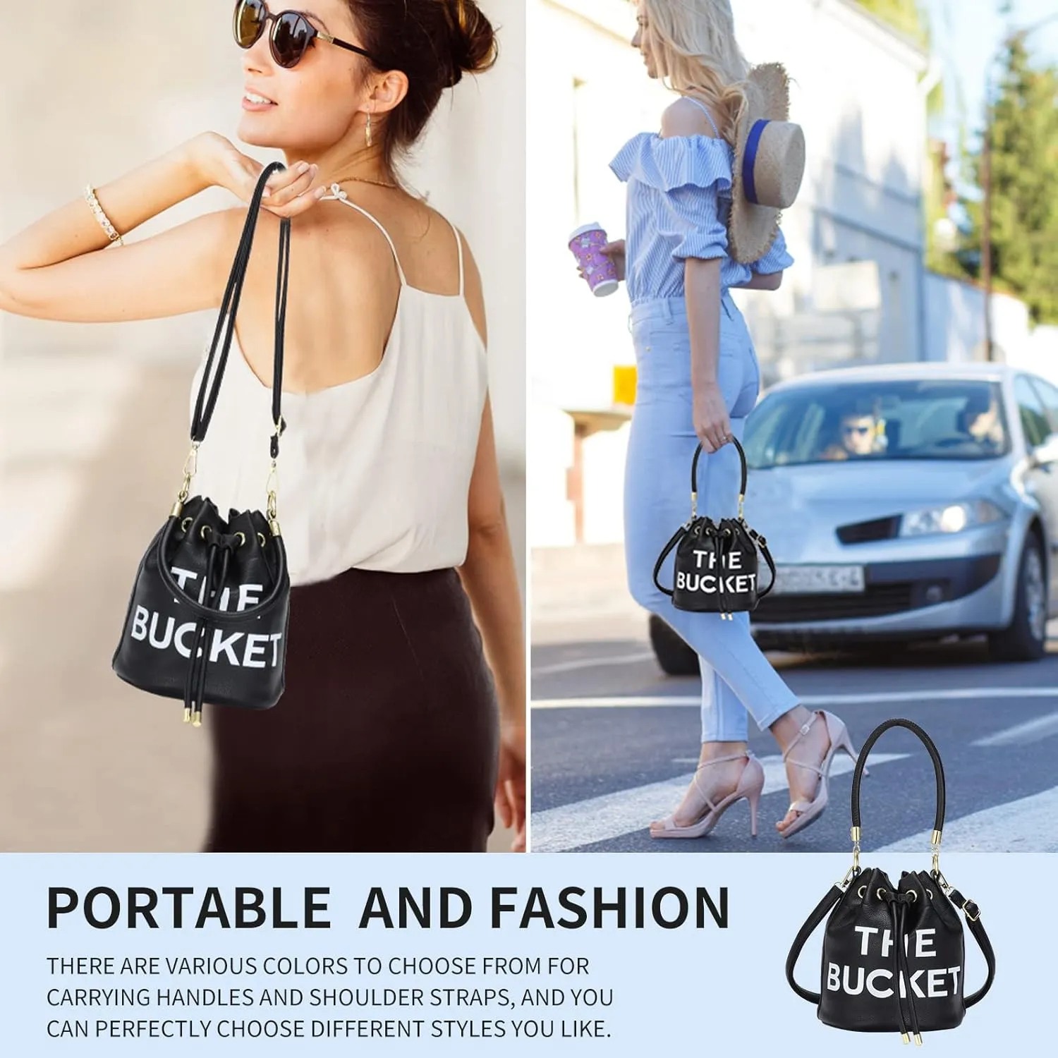 JQAliMOVV Mini Leather Bucket Bags for Women Drawstring Bucket Purse Crossbody Handbags Hobo Bag