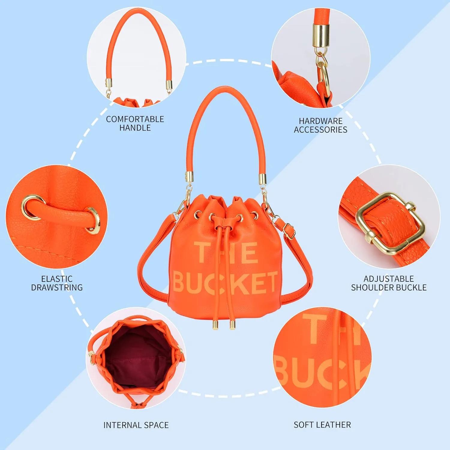 JQAliMOVV Mini Leather Bucket Bags for Women Drawstring Bucket Purse Crossbody Handbags Hobo Bag