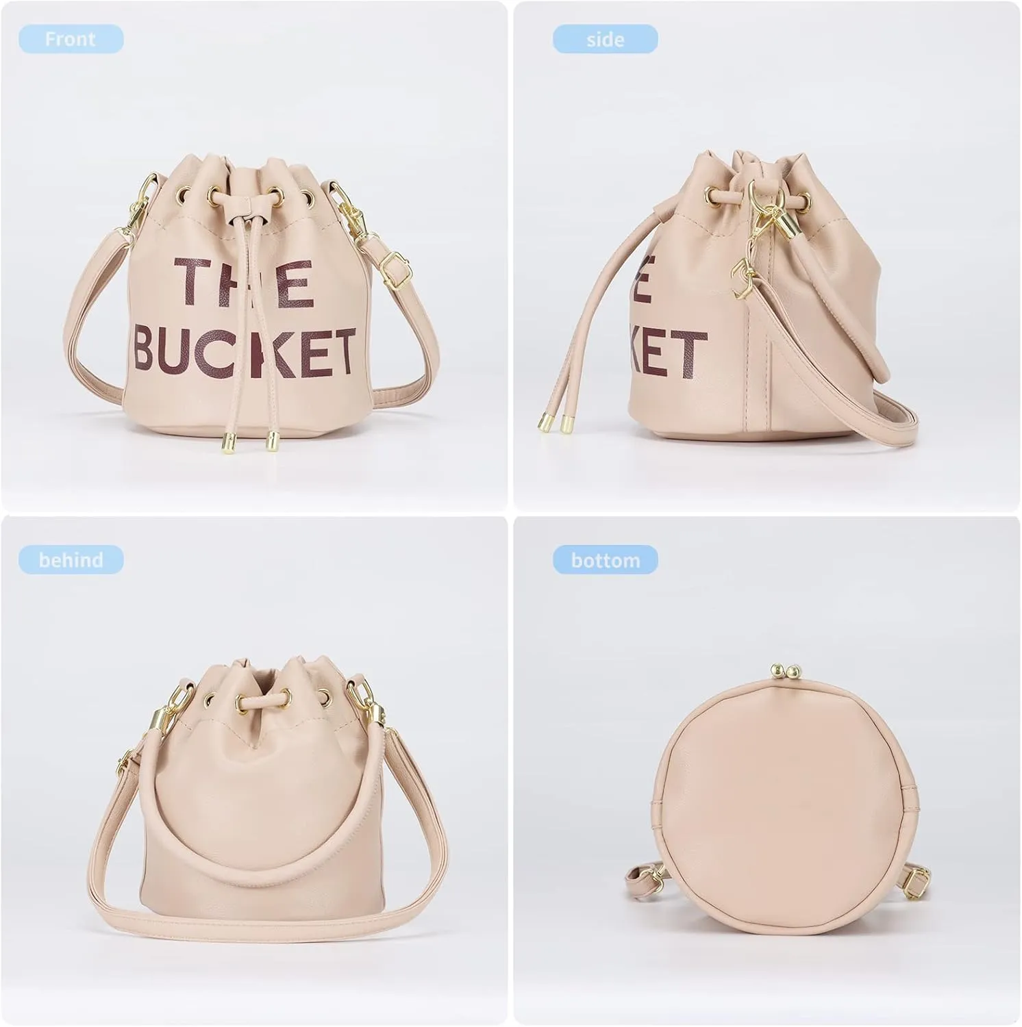 JQAliMOVV Mini Leather Bucket Bags for Women Drawstring Bucket Purse Crossbody Handbags Hobo Bag