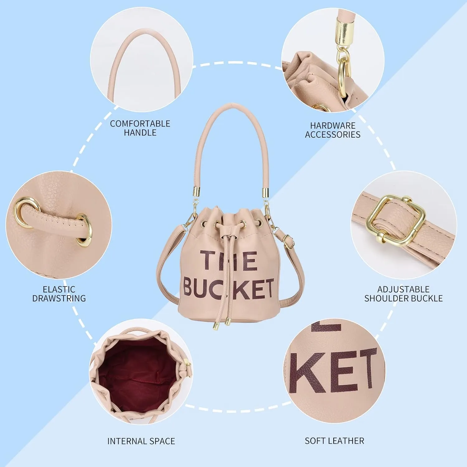 JQAliMOVV Mini Leather Bucket Bags for Women Drawstring Bucket Purse Crossbody Handbags Hobo Bag