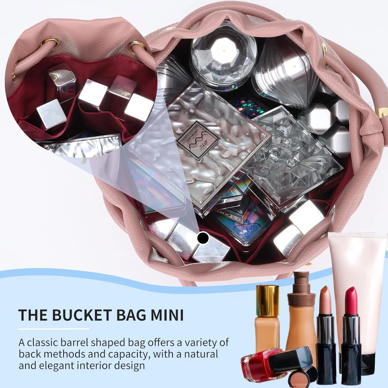 JQAliMOVV Mini Leather Bucket Bags for Women Drawstring Bucket Purse Crossbody Handbags Hobo Bag