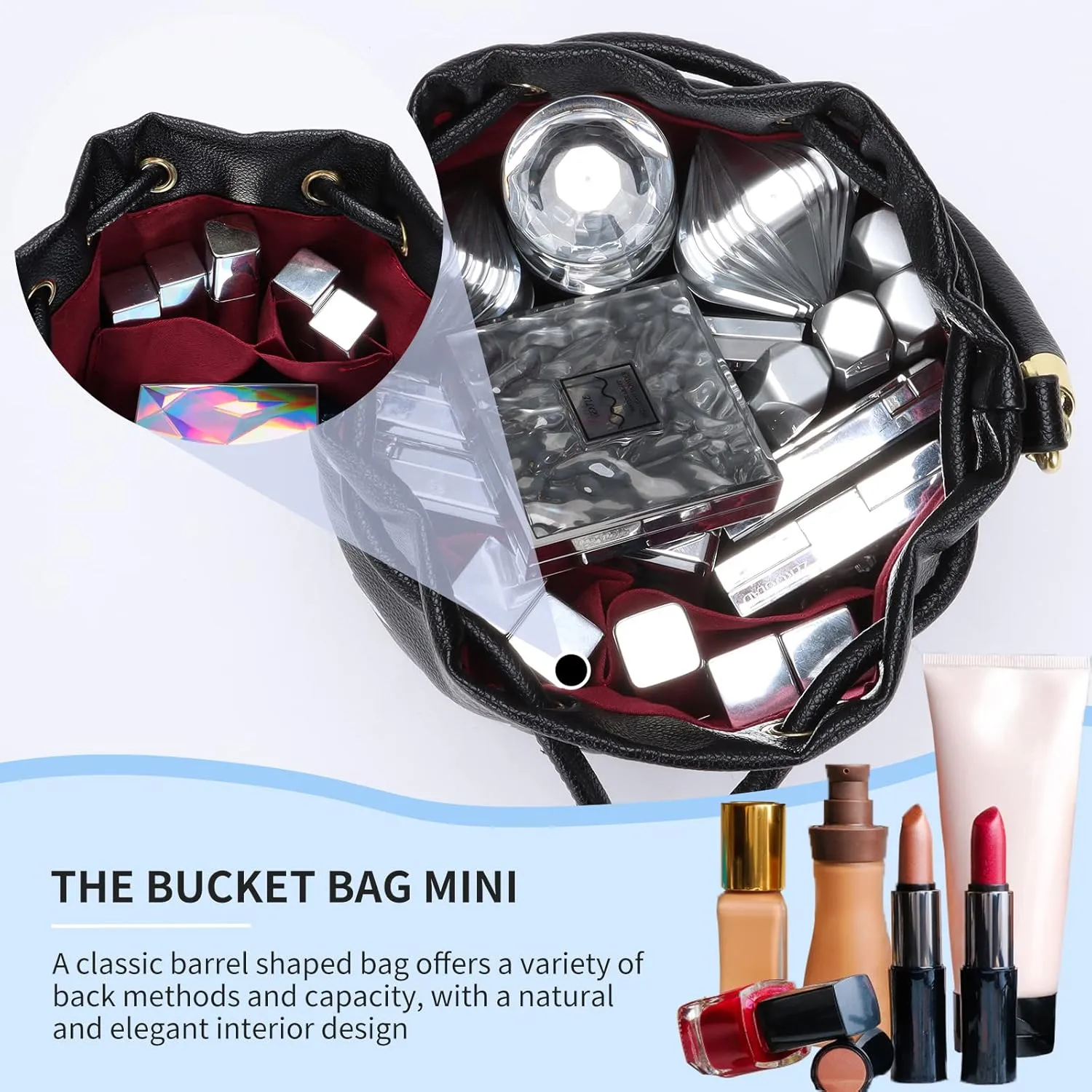 JQAliMOVV Mini Leather Bucket Bags for Women Drawstring Bucket Purse Crossbody Handbags Hobo Bag