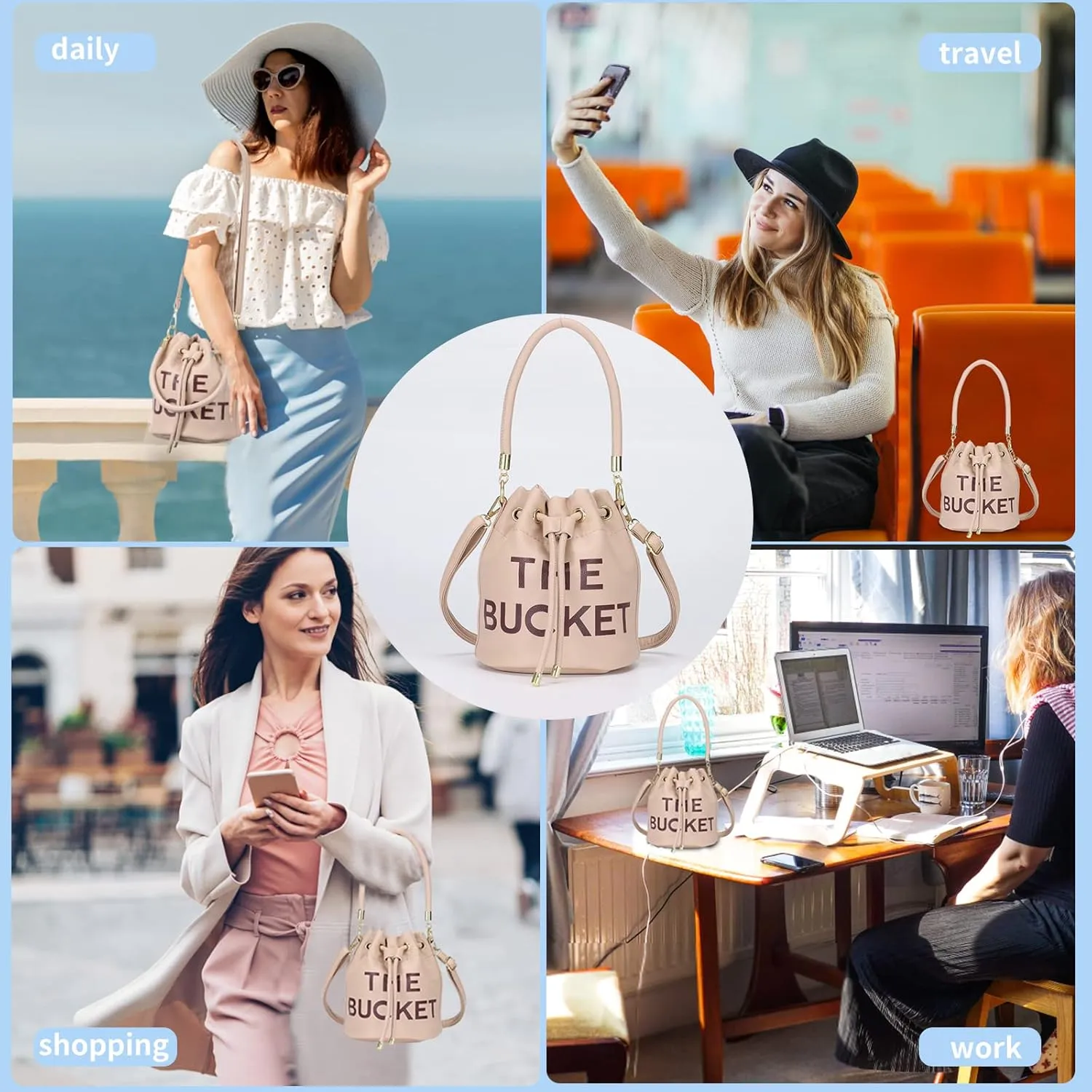 JQAliMOVV Mini Leather Bucket Bags for Women Drawstring Bucket Purse Crossbody Handbags Hobo Bag