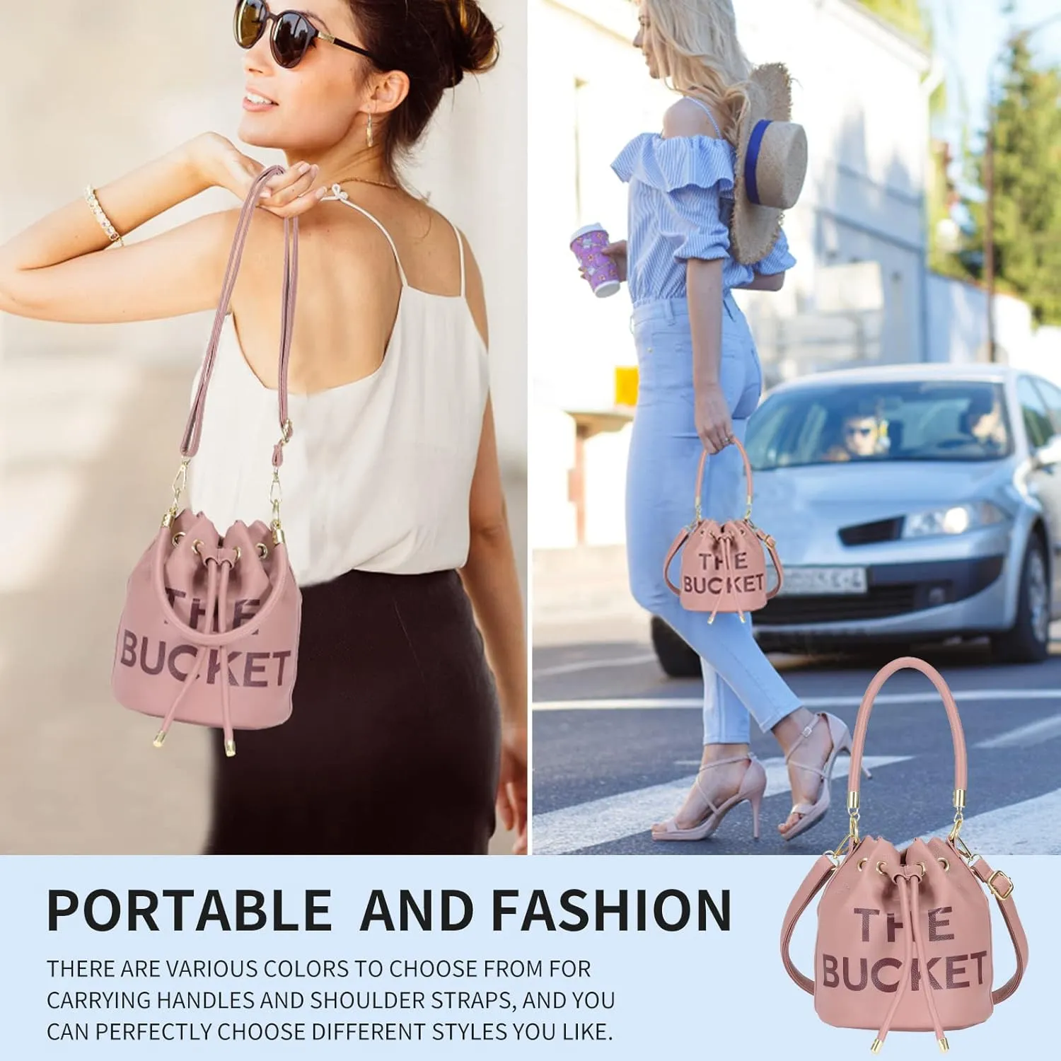 JQAliMOVV Mini Leather Bucket Bags for Women Drawstring Bucket Purse Crossbody Handbags Hobo Bag