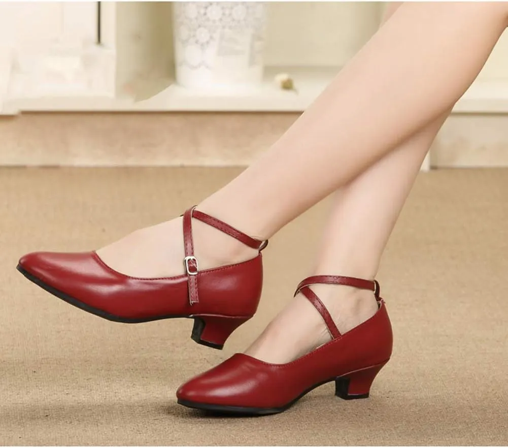 JUODVMP Leather Closed Toe Latin Ballroom Dance Shoes Women Character Shoes Tango Practice Dance Pumps,DYZPHRD