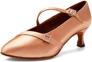 JUODVMP Women's Ballroom Shoes Satin Pumps Ankle Strap Modern Dance Heels Model WX138