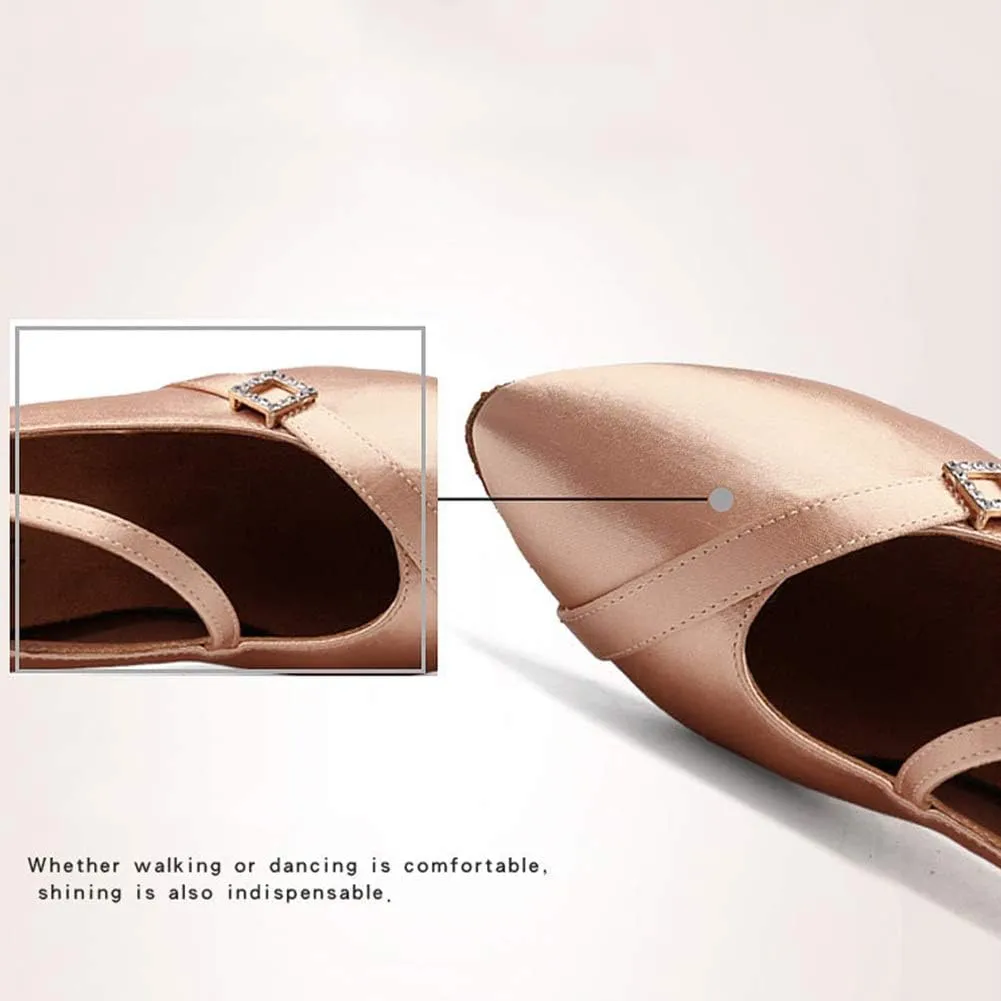 JUODVMP Women's Ballroom Shoes Satin Pumps Ankle Strap Modern Dance Heels Model WX138