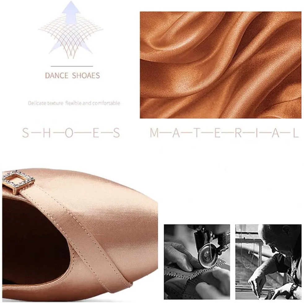 JUODVMP Women's Ballroom Shoes Satin Pumps Ankle Strap Modern Dance Heels Model WX138