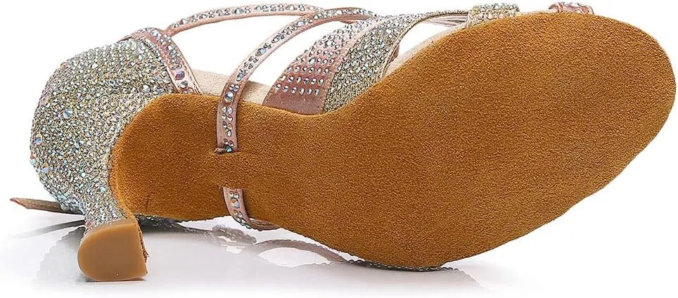 JUODVMP Women's Latin Dance Shoes Satin Ballroom Dancing Shoes Braided Salsa Professional Dance Shoes Model L388