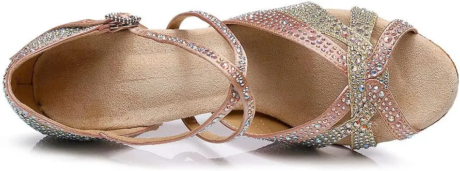 JUODVMP Women's Latin Dance Shoes Satin Ballroom Dancing Shoes Braided Salsa Professional Dance Shoes Model L388
