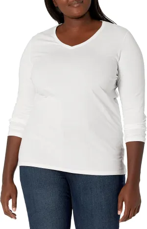 JUST MY SIZE Women's Plus Size Vneck Long Sleeve Tee
