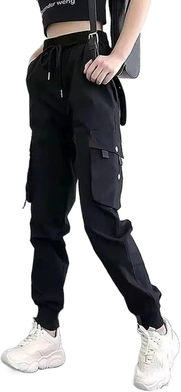 JYHBHMZG Women's High Waist Cargo Pants Sports Loose Pants Harajuku Patchwork Pants Elastics Trousers Streetwear
