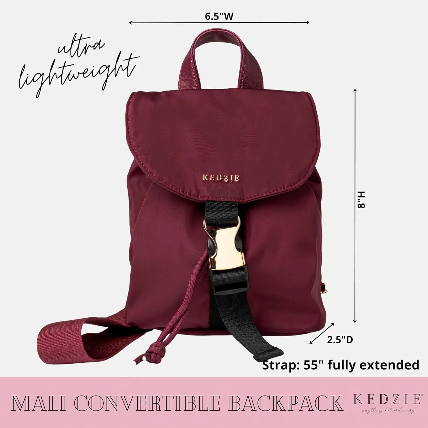 KEDZIE Mali Convertible Backpack Sling Crossbody Bag with Buckle Clip for Women