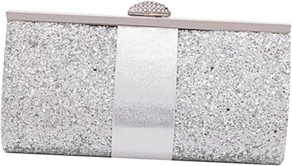 KESYOO Synthetic Leather Handbag Silver Glitter Clutch Bag Elegant Evening Accessory for Wedding Party Prom