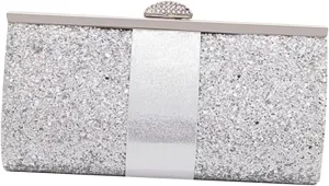KESYOO Synthetic Leather Handbag Silver Glitter Clutch Bag Elegant Evening Accessory for Wedding Party Prom