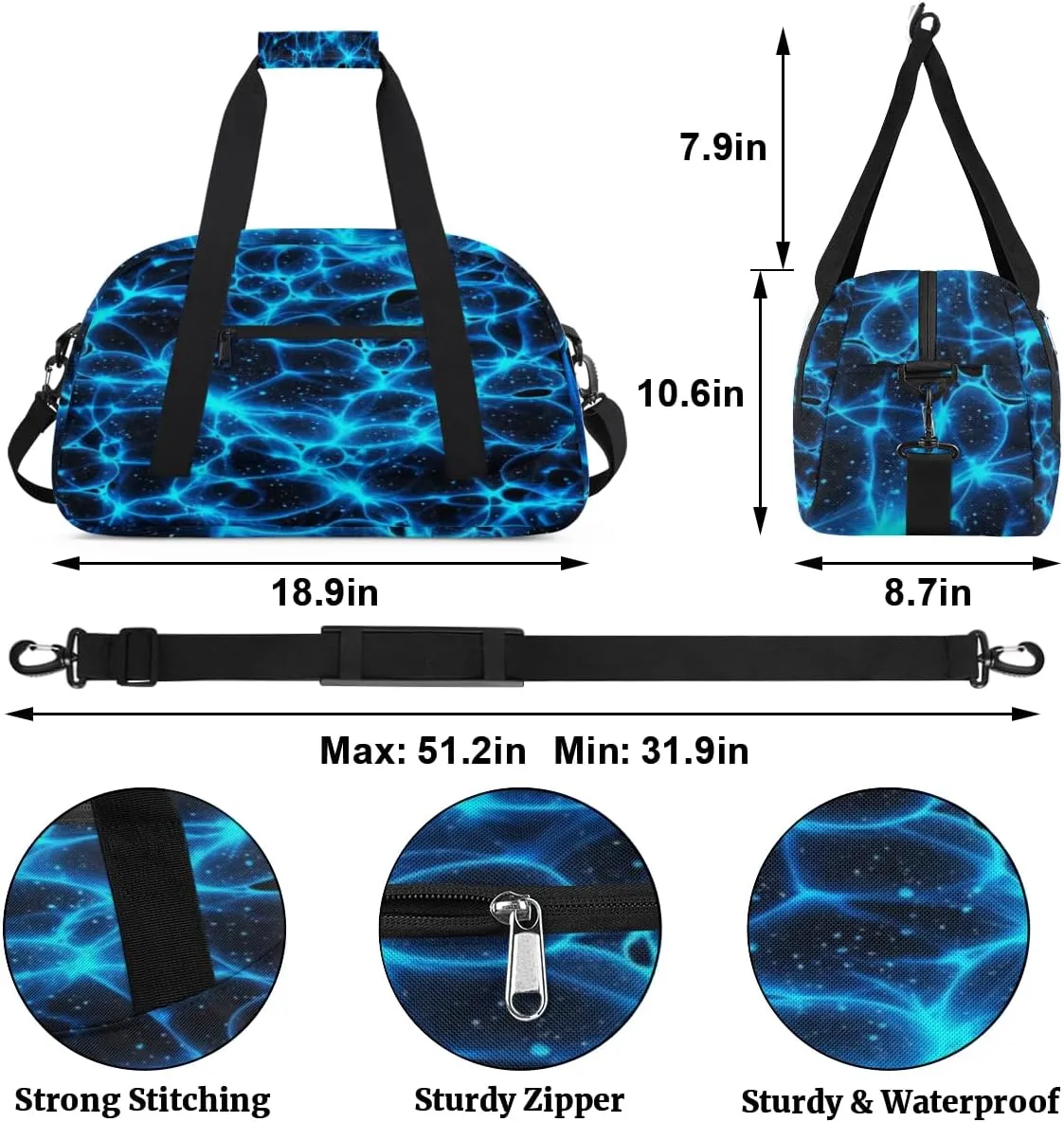 Kids Overnight Duffel Bags Galaxy Blue Black Travel Sports Gym Bags for Boy Waterproof Weekender Sleepover Bags Portable Carry on Tote Bag Work Out Bags, standard