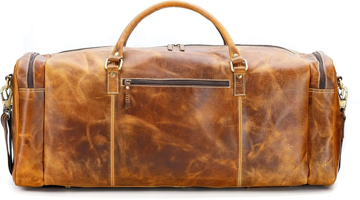 KomalC 28 inch Duffel Bag Travel Sports Overnight Weekend Leather Duffle Bag for Gym Sports Cabin Holdall bag (Distressed Tan)