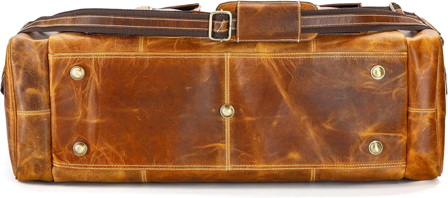 KomalC 28 inch Duffel Bag Travel Sports Overnight Weekend Leather Duffle Bag for Gym Sports Cabin Holdall bag (Distressed Tan)