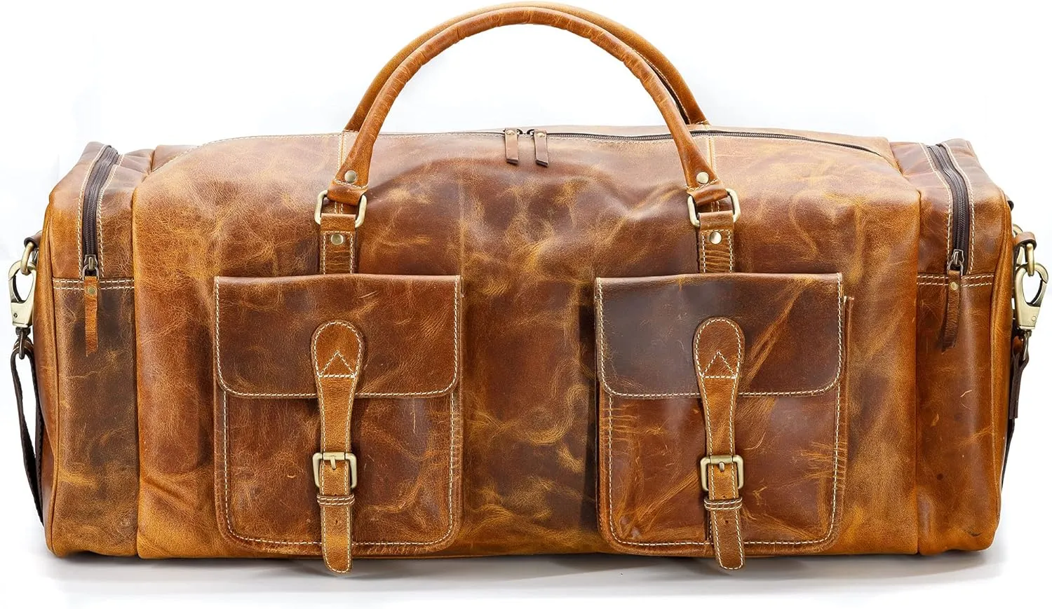 KomalC 28 inch Duffel Bag Travel Sports Overnight Weekend Leather Duffle Bag for Gym Sports Cabin Holdall bag (Distressed Tan)