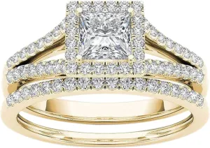 Lady Women's Square Simulated Diamond Rings Inlaid Zircon Engagement Ring Party Jewelry Wedding Band for Bride (Gold, 7)