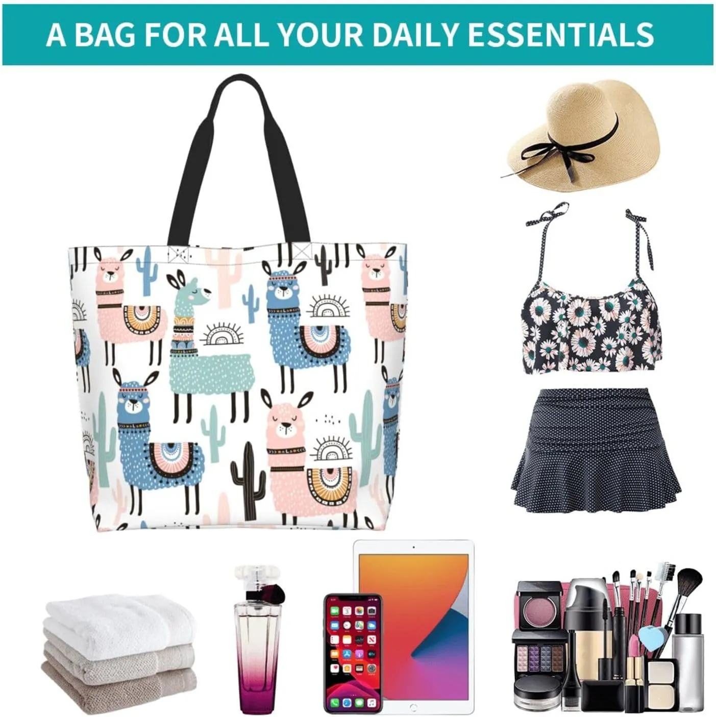 Large Tote Bag for Women Portable Beach Bag Reusable Grocery Bags Funny Gift Bag for Shopping Gym Travel