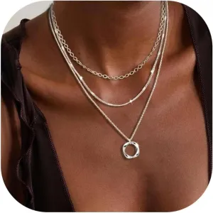 Layered Gold Necklace for Women Stack Non Tarnish Dainty 14K Gold Plated Stacked Layered Necklaces Circle Pendant Chain Necklace Stackable Trendy Necklaces Gifts Trendy Stuff