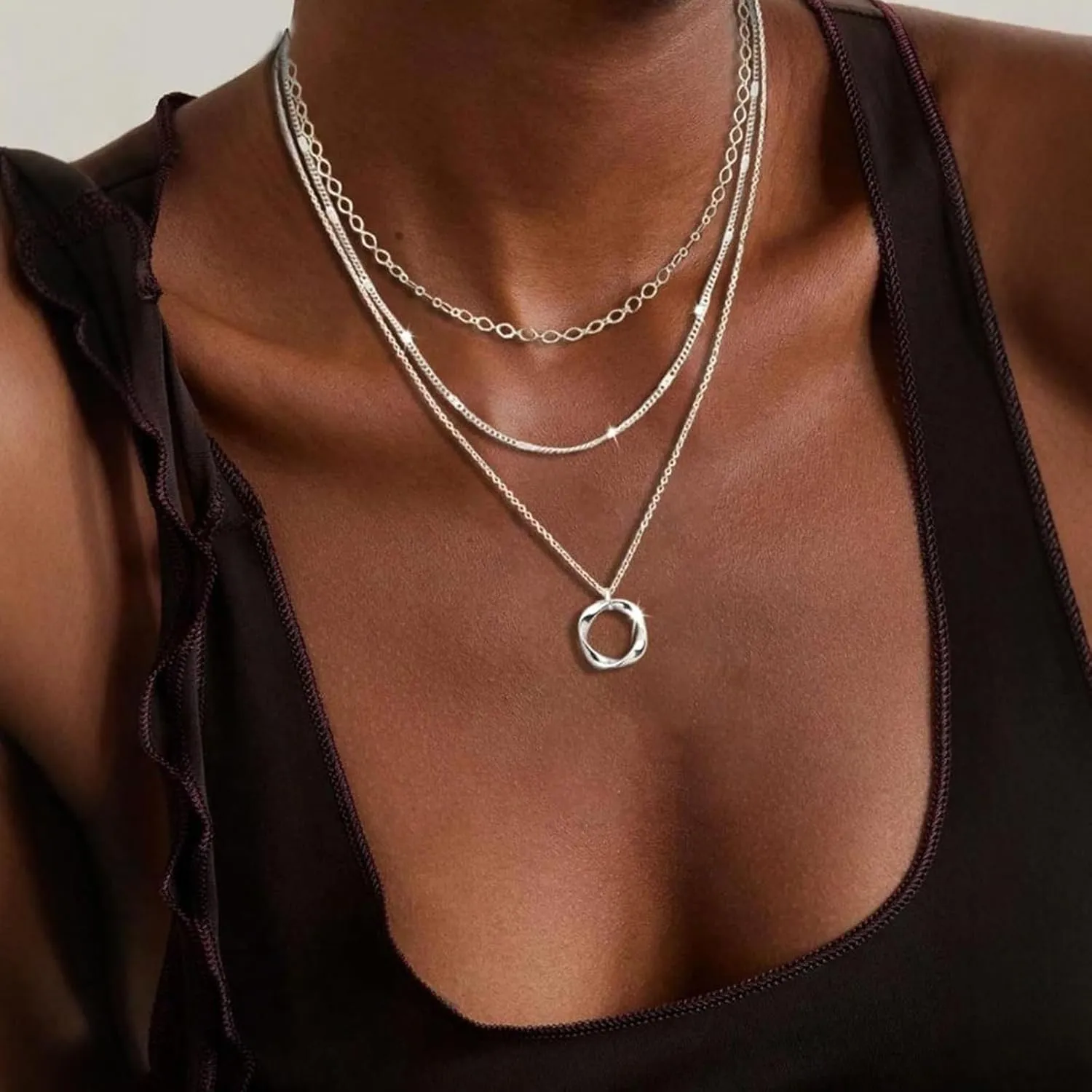 Layered Gold Necklace for Women Stack Non Tarnish Dainty 14K Gold Plated Stacked Layered Necklaces Circle Pendant Chain Necklace Stackable Trendy Necklaces Gifts Trendy Stuff