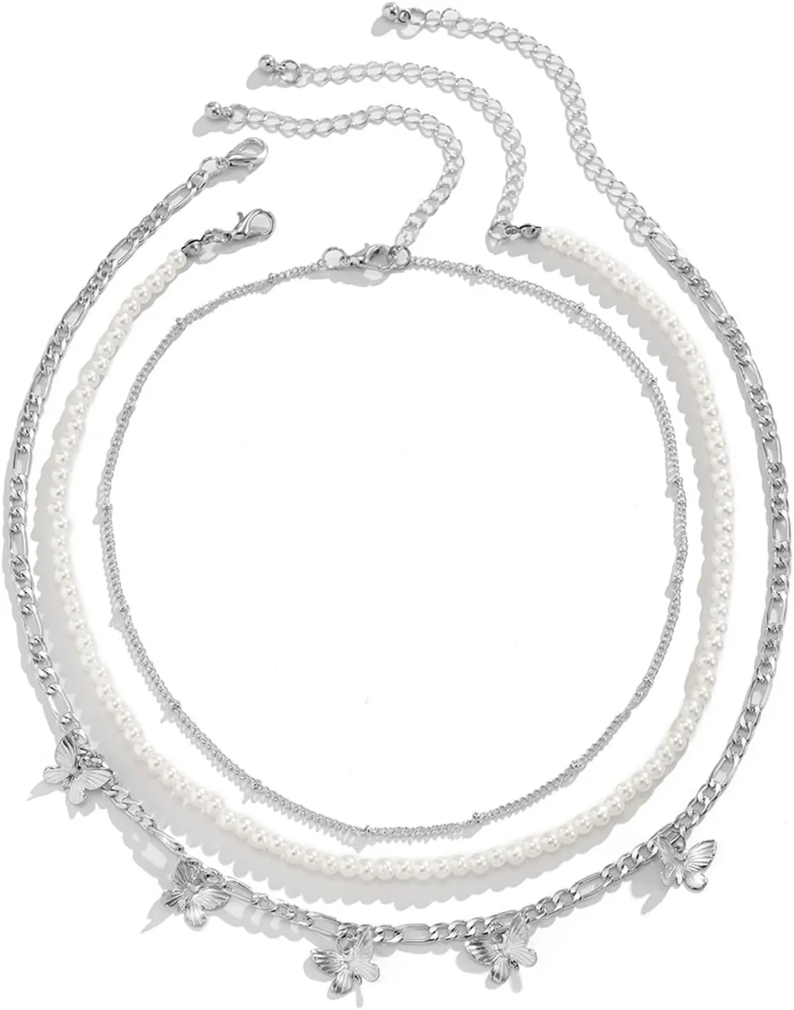 Layered Necklace for Women, Layered Necklaces for Women Butterfly Pearl Pendant Chain Necklaces for Women Girls, 3 Pieces