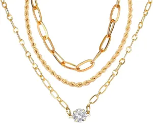 Layered Necklaces for Women,Gold Pendant Necklace Layered Cross Necklace,Diamond Necklaces,Trendy Jewelry Gifts for Women (Gold)