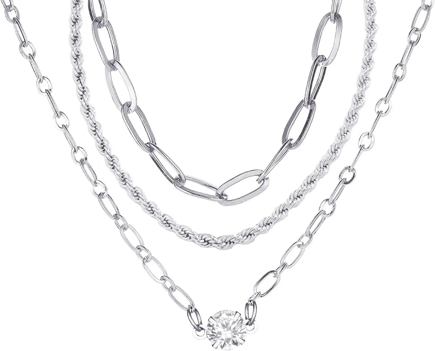 Layered Necklaces for Women,Gold Pendant Necklace Layered Cross Necklace,Diamond Necklaces,Trendy Jewelry Gifts for Women (Sliver)