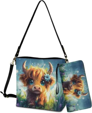 Leather Hobo Bag Set Purses and Handbags for Women Bucket Tote Bag with Wristlet Wallet for Party Work